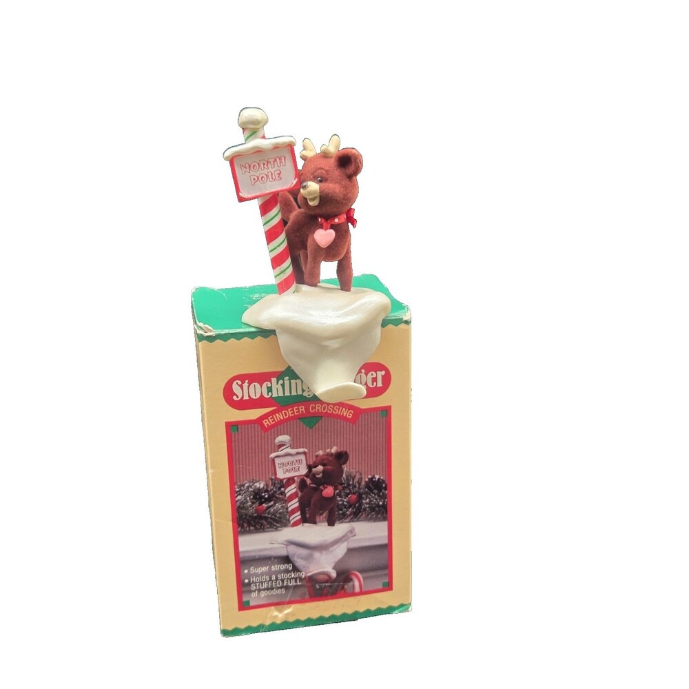 Vintage Hallmark Christmas Stocking Hanger Reindeer Crossing w/ Box 1987 Rare